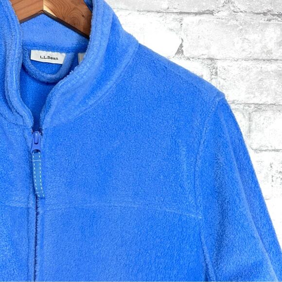 LL Bean Fleece Robe Size Large Full Zip Long Plush Winter Arctic Blue Pockets - Picture 2 of 12